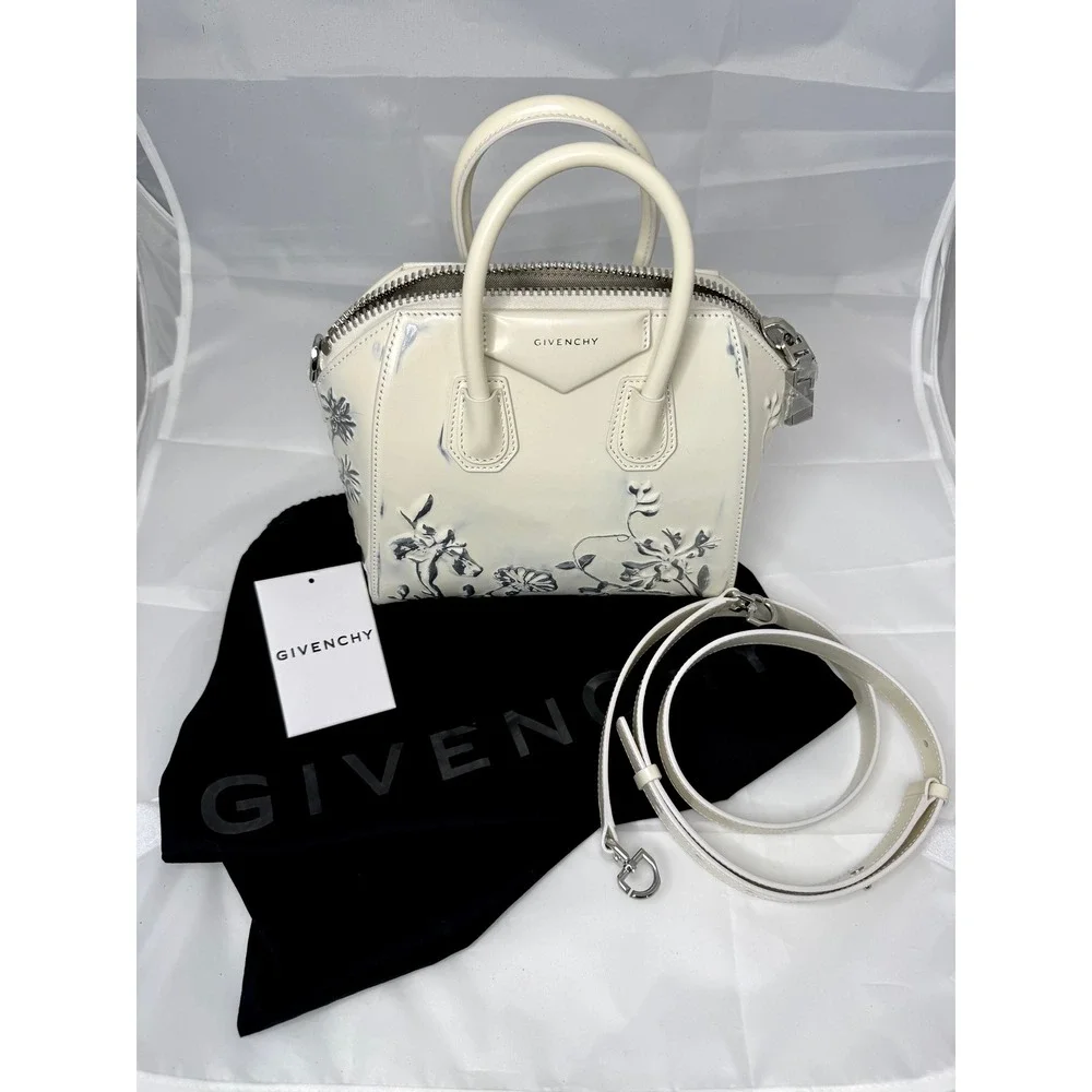 Givenchy Antigona Mini Floral Embossed Leather Satchel Bag Off White‎ NWOB